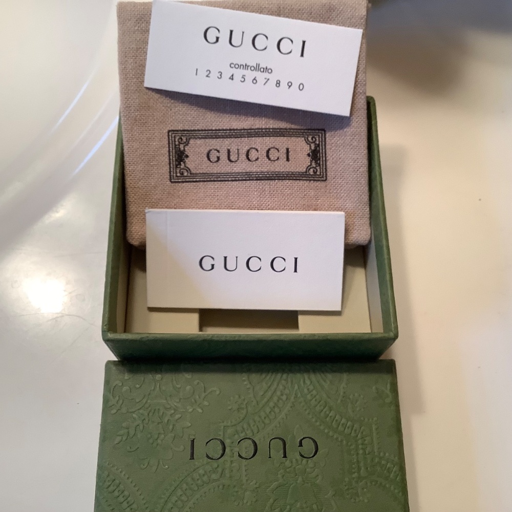 GUCCI Sterling Silver Cut Out Wide Band G Logo Ring SZ 8 - Picture 11 of 11
